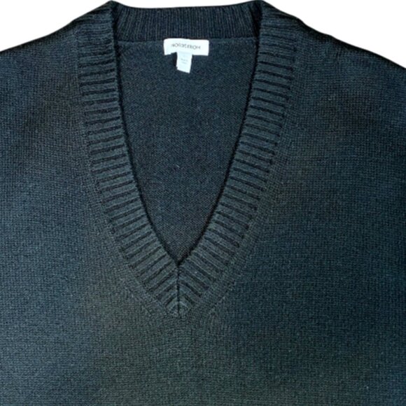 Nordstrom Merino Wool Blend Super Soft V-Neck Sweater Vest L Black #233J - Picture 2 of 6